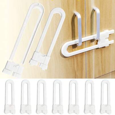 16/12/8/4个装 U 型儿童橱柜锁，带可调节锁舌，适用于双开门的儿童安全门窗锁，适用于旋钮式把手，ABS 树脂防水橱柜锁，适用于厨房储物柜、房车内部，安装简便，家用