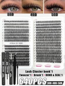 CMAYOME 640 Sets D-förmige gekräuselte Kunstwimpern (10D, 20D, 30D, 40D, 50D, 60D, 80D, 100D), mit leichten und dicken Wimpern (Länge von 10 bis 16 Millimetern), Mischung verschiedener Haftgrade mit echten Wimpern. Leichtes und wasserresistentes Wimpernbüschel-Set, Wimpern, Kunstwimpern