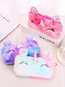 Cute Colorful Unicorn Radium Large Capacity Pencil Case Student Girl's Heart Stationery Bag Pencil Case Gift Gradient Unicorn Plush Pencil Case Girl's Small Size Cosmetic Bag Asymmetrical Color Storage Bag Wallet Pencil Case[The Unicorn's Horn Has A Random Color] - Multicolor - View 2