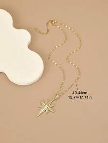 1 件时尚全水钻八角星项链，防水不锈钢首饰，适合女性日常佩戴，大方，派对，日常，独特，大方，婚礼珠宝，女孩的礼物，亲戚，朋友，生日，情人节，送给爱人的礼物，音乐节 - 金黃色 - 查看 3