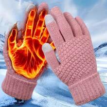 1 Pair Unisex Winter Warm Touchscreen Gloves - Fire-Resistant Design, Suitable For Outdoor Activities And Smartphone Use, Cold-Proof Gloves (Black/Orange), Machine Washable - Multicolor - View 1