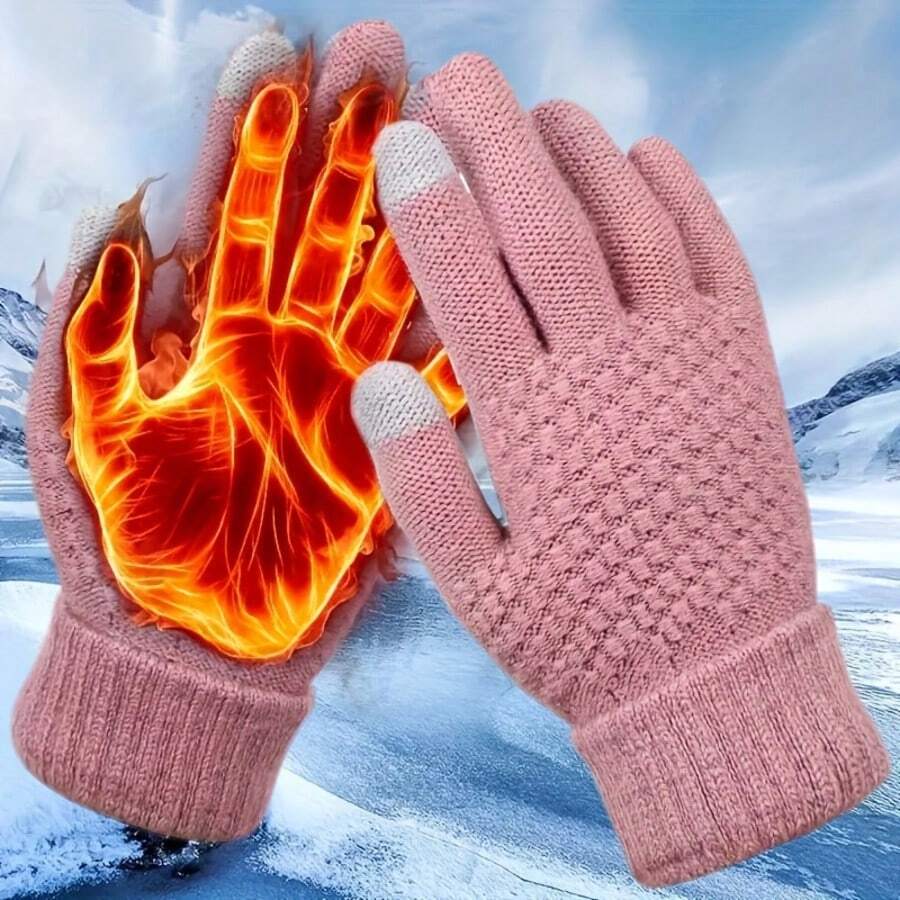 1 Pair Unisex Winter Warm Touchscreen Gloves - Fire-Resistant Design, Suitable For Outdoor Activities And Smartphone Use, Cold-Proof Gloves (Black/Orange), Machine Washable - Multicolor - View 1