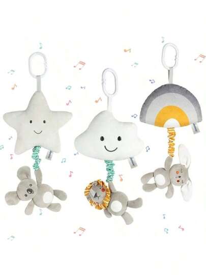1pc Gray & White Star & Koala Hanging Musical Toy With Music Box, Soft Animal Baby Crib Lullaby Pull String Sensory Toy, Suitable For Baby Boys And Girls, Clip On Stroller, Crib, Pram, Car Seat