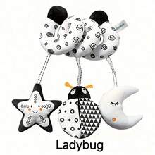 黑白螺旋悬挂毛绒娃娃，高对比度新生儿活动礼物 - 黑與白 - 查看 10