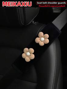 MEIKAXIU 1pc/2pcs New Floral Plush Comfortable Car Seat Belt Shoulder Cover, Safety Belt Decoration, Car Decor, Fashion Business Pink For Women - Small Flower Plush Shoulder Pad - View 2