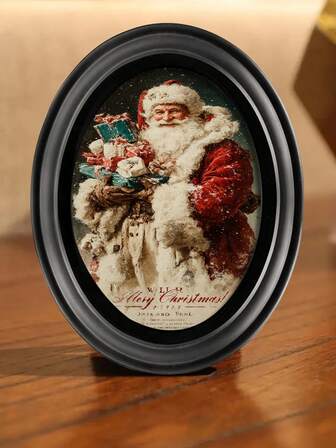 1pc 5x7 Inches Festive Wooden Photo Frame Display Sign, Christmas Style Patterned Oval/Rectangle Shape Tabletop Decor Desktop Ornament Holiday Gift For Christmas Thanksgiving