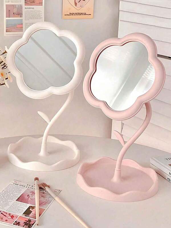 1 pièce Miroir de maquillage en forme de fleur avec plateau, miroir de table pivotant, miroir de dortoir pour la rentrée scolaire, miroir de coiffeuse portable, convient pour les bureaux, les chambres, les salles de bains, les salons, la décoration de la pièce, la décoration de la maison et les miroirs de maquillage. Miroir de maquillage idéal pour l'été/l'automne, cadeau de Noël/Halloween pour les amis, la famille et les étudiants.