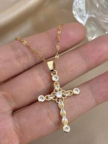 1Pc Elegant Luxe Cross Charms Heart Zirconia Necklace For Women Men Couples, Halloween Christmas Mom Gift Thanksgiving Wedding Jewelry Gift For Anniversary Valentine's Day Boho Jewelry Daily Party