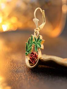 Brincos Vintage Elegantes de Flor Pendente, Liga de Cobre Banhada a Ouro 14k, Flores Coloridas de Moda Feminina, Adequado para Uso Diário e Presentes, Acessório para o Dia de Mardi Gras, Presentes de Natal, Um Par