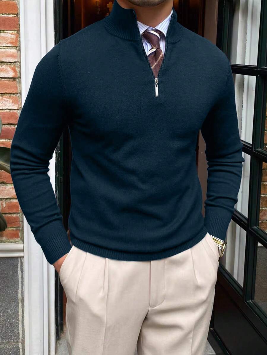 Vintage Style Versatile Turtleneck Sweater For Men - Teal Blue - View 1