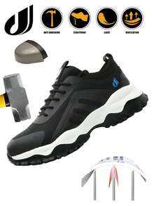 Steel Toe Safety Shoes, Men's Work Sneakers, Easy To Wear Work Safety Boots, Breathable Sports Shoes, Men's Work Boots, Men's Work Safety Shoes, Men's Safety Boots, Anti-Crush Work Shoes, Steel Toe Shoes, Men's Work Boots, Anti-Puncture Safety Sports Shoes, Men's Shoes, Men's Shoes, Shoes, Men's Safety Shoes, Men's Shoes, Safety Shoes, Work Boots, Steel Toe Sports Shoes, Steel Toe Boots, Work Shoes, Comfortable Steel Toe Boots, Hiking Shoes, Outdoor, Men's Shoes, Men's Work Sneakers - Black - View 2