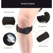 Knee Patellar Tendon Knee Support Strap Brace Adjustable Shock Absorption Sport Compression Knee Pad For Basketball Running - 黑色 - 查看 3