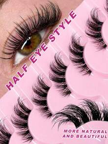 9 对半睫毛自然猫眼假睫毛漫画睫毛自然透明带状睫毛短而柔软 3d 仿貂睫毛纤细蓬松仿貂睫毛睫毛延长工具万圣节、圣诞节、派对和日常魅力最佳礼物 - 眼尾拉長款 - 查看 2