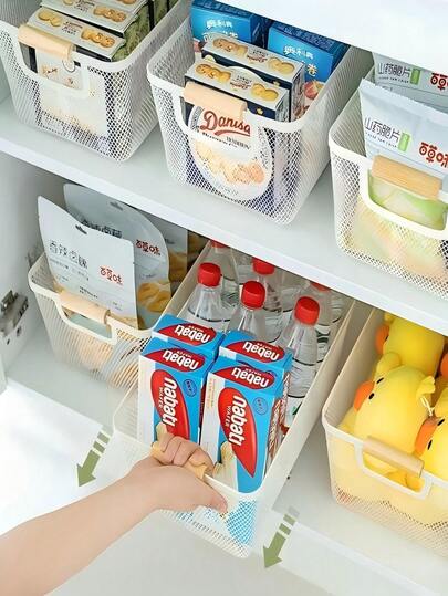 Kit 3 Cesto Organizador 37cm Multiuso Fruteira Alça Madeira