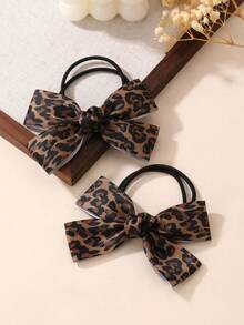 2pcs/6pcs Girls Leopard Print Ribbed Bow Hair Scrunchies Hair Accessories Set, Suitable For Daily Decoration - Multicolor - View 5