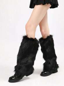 女士Y2K仿皮草腿套，复古毛绒宽松过膝长筒袜，适合万圣节、圣诞派对及日常亚文化穿搭，舒适保暖 - 彩色 - 查看 15