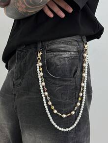 1pc Vintage Pearl & Colorful Crystal Waist Chain, Multi-Layer Metal Waist Belt, Hip Hop Accessory - 01966 - View 13