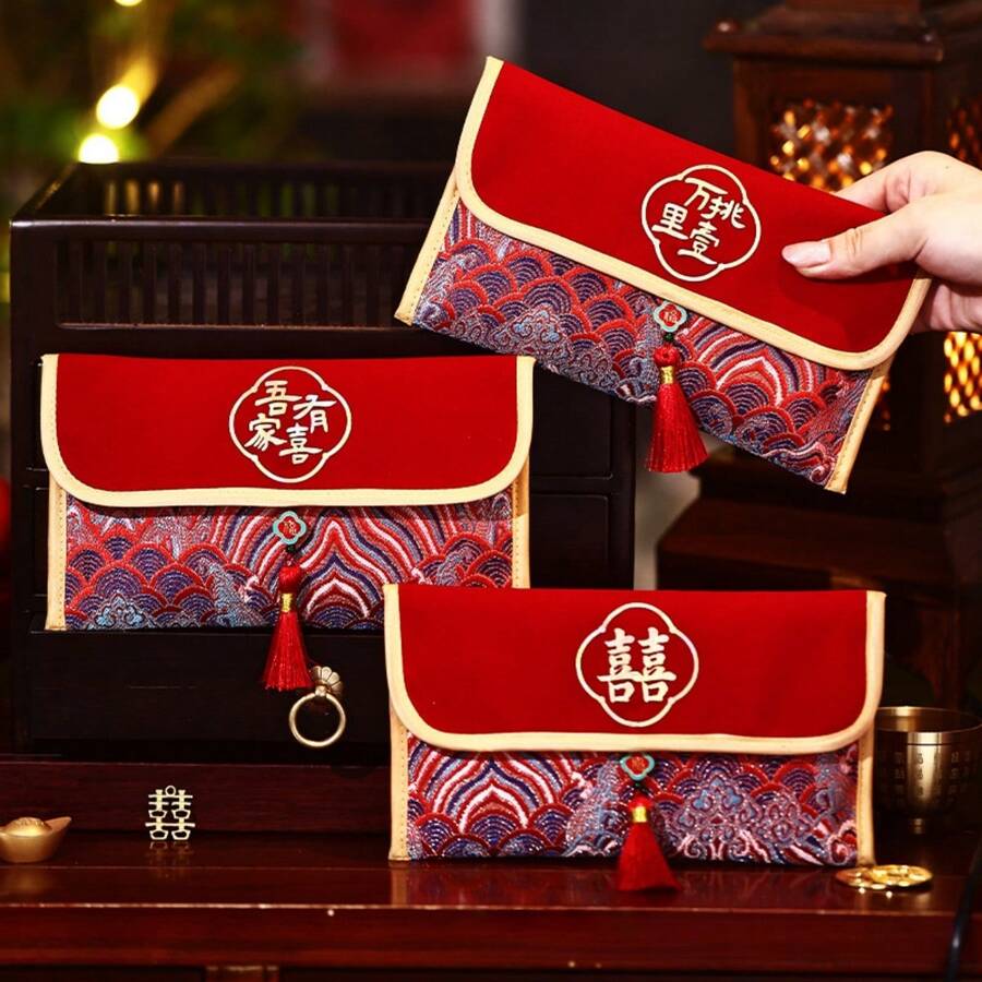 1 Stück Rote Umschläge im chinesischen Stil, Hochzeits-Rot-Umschläge, Einweihungs- und Abiturienten-Rot-Umschläge, Rot-Umschläge für das chinesische Neujahrsfest in Chinatown und bei Auslandschinesen, Aufbewahrung für Weihnachtsgeschenke