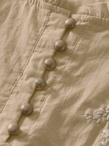 Women's Embroidered Loose Retro Long Sleeve Blouse Top, Suitable For Autumn - Khaki - View 8