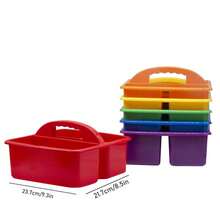 Colorful Assorted Set Of 6 Bin Baskets Stackable Plastic Classroom And Utility Caddy Organizer With Handles And 3 Compartments - Set Of 6 - View 2