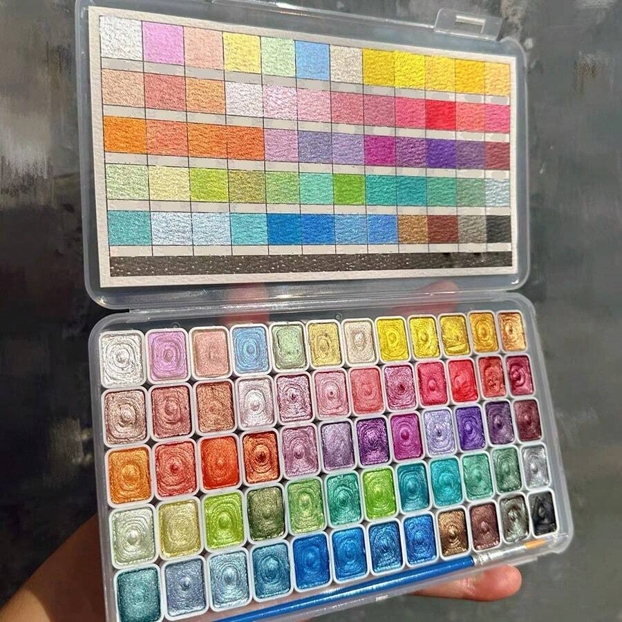 60 Colors Solid Watercolor Paint Set, Shimmery Pearl Hues, Perfect Watercolor Travel Set For Artists, Hobbyists And Painting Enthusiasts - Sets - View 1