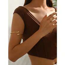 1 Piece Of European And American Minimalist And Personalized Design With An Open Arm Chain Fashion Armband Gold Jewelry Plain Ring Arm Ring Halloween Jewelry - 黃金 - 查看 8