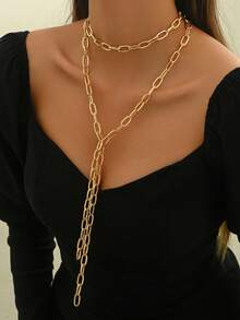 1pc Autumn/Winter New Y-Shaped Necklace, Simple Hip-Hop European And American Style, Double-Layer Chain With Long Tassel Collarbone Chain, Sweater Chain, Versatile Daily Accessory