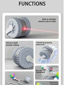 Automatic Cat Laser Toy, Infrared Interactive Cat Toy, Hands-Free, Intelligent Rotating, Automatic Laser Dot, Simulating Prey Movement, Challenging Cat's Hunting Instinct, Rechargeable, Long-Lasting, Silicone Material, Scratch & Bite Resistant