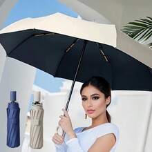 Fully Automatic Folding Umbrella For Men And Women, Suitable For Students. Stylish Large-Sized, Compact, Rain And Sun Protection, Extra Large, Reinforced, Thickened, Super Large Umbrella - 白色 - 查看 2