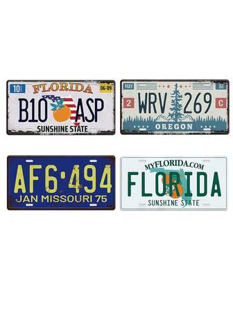 1pc Vintage Florida License Plate, Retro American Car Metal Tin Sign, Metal Car Plaque, License Plate For Car Decor, Wall Decor For Home Garage Bar Cafe Shop Man Cave Restaurant, Perfect Gift For License Plate Collectors, Home Decor, 6x12inch
