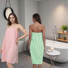 Women's Ultra-Soft Adjustable Bathrobe Functions As Wearable Towel Skirt. Quick-Dry, Locks Temperature Post-Shower; Comfortable, Breathable For Spa, Sauna Use. Portable, Easy To Carry, Prevents Exposure. Loose Fit With Adjustable Design Accommodates Different Body Shapes, Styles. - Multicolor - View 6