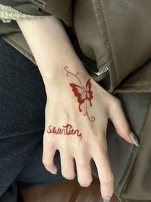 Washable Temporary Tattoo Sticker 1pvc Dark Mysterious Personalized Butterfly English Alphabet Pattern Waterproof And Sweat-Proof Ankle Arm Suitable For Hipsters Daily Use Can Be Maintained For 1-3 Days