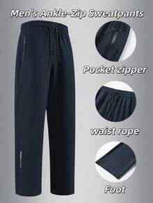 Pantalones deportivos para hombres con bolsillos con cremallera y cintura con cordón, de moda y versátiles para ciclismo, senderismo, estilo novio, primavera/verano - Azul - Ver 2