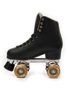 1 par de patines de ruedas de estilo deportivo retro con ruedas de PU resistentes al desgaste y amortiguación, protección de impacto de grado A, patines de ruedas dobles de cuero de PVC negro para exteriores