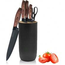 Knife Set, 6-Piece Black Kitchen Knife Set For Home, Anti-Rust Non-Stick Stainless Steel Sharp Chef Knife Set With Universal Knife Block For Kitchen, Ergonomical Design (Black) - Black - View 7