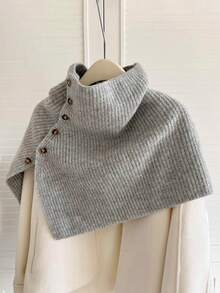 女士多功能纽扣针织披肩领围巾，秋冬季保暖围脖，适合搭配连衣裙