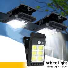 1/2 户外太阳能灯配有运动探测器和夹子，配备 24 个 LED/COB 灯泡，用于户外壁灯，为骑行提供夜间安全照明，配有锂电池，可整夜照明。 - 黑色 - 查看 15