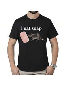 Rat Soap Basic T-Shirt Men Women Unisex 100% Cotton Fabric Fashion Streetwear Immediate Shipping - 黑色 - 查看 1