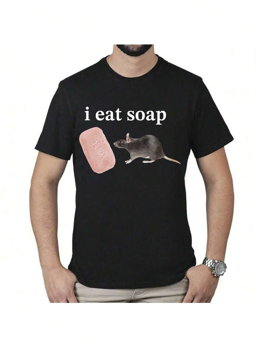 Rat Soap Basic T-Shirt Men Women Unisex 100% Cotton Fabric Fashion Streetwear Immediate Shipping - 黑色 - 查看 1