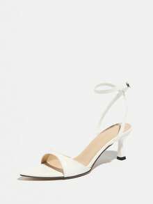 Giày sandal hở mũi đính ngọc trai lấp lánh cho nữ, giày cao gót mũi nhọn thanh lịch có quai chéo ở mắt cá chân, thời trang và gợi cảm cho mùa xuân/hè, thích hợp cho tiệc tùng, hẹn hò, ngoài trời, du lịch, trang phục thường ngày - trắng - Xem 5