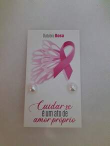 50 Tags P/ Brinco Outubro Rosa C/ Pérolas Brinde Ato De Amor