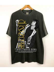 Rock The Doors Bowl T-Shirt Music Band Shirt Blouse Unisex Men Women 100% Cotton Top Premium Streetwear New Release Fast Shipping Various Colors!! Plus Size - màu đen - Xem 2