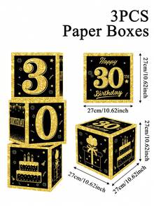 1pc 27cm Numbers 0-9 Black Gold Birthday Box, Numbers 0-9 Black Gold Birthday Box, Happy Birthday Party Room Background Decoration, Black Gold 18th 30th 40th 50th 60th 70th 80th Birthday Gift Box Present Boxes For Birthday Celebrations Supplies, Birthday Photo Props, Birthday Party Gift Favor