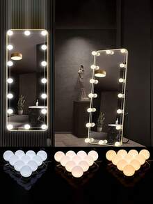 1 pieza Bombilla de 4/6/8/10/12/14 luces, Luz de espejo de maquillaje LED, Luz de espejo de tocador alimentada por USB de tres colores, Luz de maquillaje LED, Luz de relleno regulable y ajustable de color, Lámpara de tocador, Iluminación de dormitorio, Bombilla, Espejo, Peinado de dormitorio, Mesa de vestir de dormitorio - Luz de espejo - Ver 8