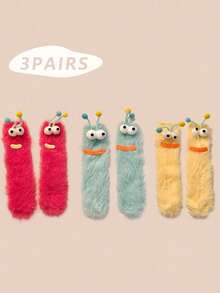 1/2/3 双女士趣味袜子、节日袜子、卡通袜子、毛绒袜子、节日袜子、中筒袜、大眼袜子、可爱袜子、保暖袜子 - 彩色 - 查看 58