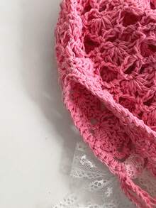 1 件女式手工钩针镂空透气头巾帽，艺术乡村复古风格针织花流苏无檐帽，波西米亚头带帽带耳罩，春夏