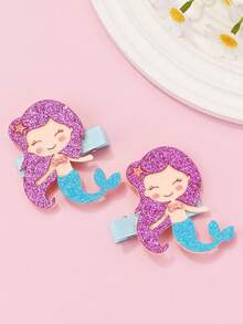 2pcs/Set Frozen Princess Element Hair Clips, Laser Cut Glitter Non-Woven Fabric & Mesh Material, Padded Design, Suitable For Women Daily Hair Decoration
