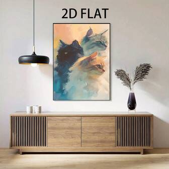 1PC Modern Realistic Art Style Cat Animal Oil Painting Canvas Art Piece For Wall Decoration, Cartoon Style Cat Printed Poster Picture For Room Decoration, Corridor, Study Room, Bedroom Wall Decoration, Autumn Decoration(No Frame)