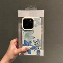1pc Blue Floral Lip Print Sea Turtle Mixed TPU Protective Case, Compatible With Apple 16 15 14 13 12 11 Plus Pro Max Series, Personalized INS Style Protective Cover, Fashionable Minimalist Anti-Fall Cute Phone Case, High Aesthetic Design, Birthday/Holiday Gift