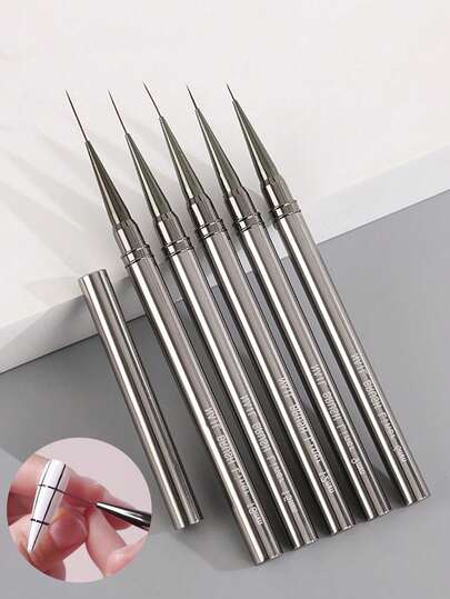 Set de 5 piezas de pinceles de línea para uñas, pinceles de metal con tapa para arte de uñas con dibujo, pintura de flores, líneas y rayas de 6/9/12/15/18mm